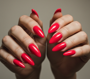 Vermelho quente unhas amendoadas