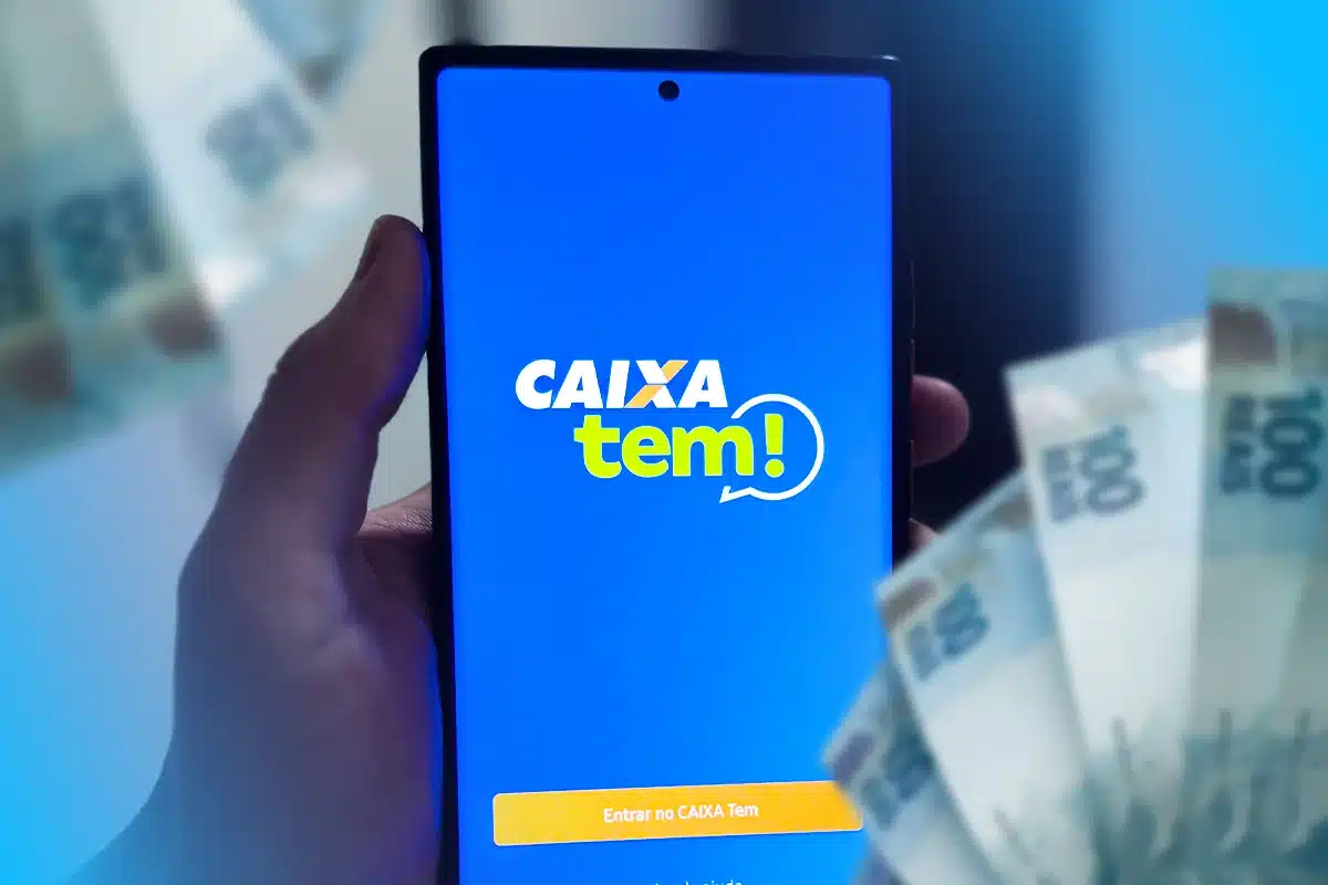 "Processo ágil e prático com o Caixa Tem" "Imagem do aplicativo Caixa Tem aberto em um smartphone, ilustrando o processo ágil e prático para acessar serviços financeiros."