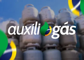 Logo do Auxílio Gás em destaque sobre botijões de gás de cozinha, ilustrando o benefício social e o calendário de pagamentos de outubro.