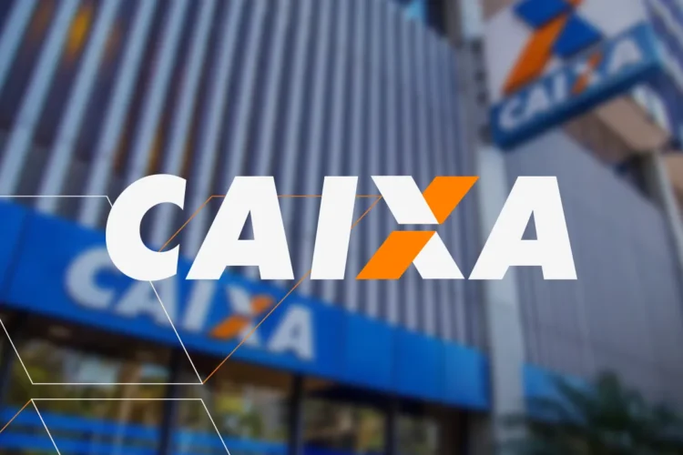 Fachada da Caixa Econômica Federal com novo logotipo em destaque.