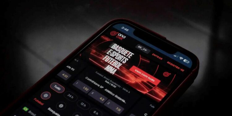 Aplicativo de apostas esportivas em tela de celular.