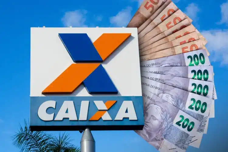 R$ 6.220 disponíveis na Caixa: saiba se seu CPF pode sacar ainda este ano 1 Logotipo da Caixa Econômica Federal com dinheiro em reais ao fundo e céu azul