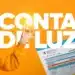 Conta de luz pode cair ou zerar? Governo envia mensagens e revela quem tem direito 12 Mão com blusa laranja segura lâmpada acesa ao lado de fatura de energia sobre fundo amarelo.