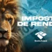 Nova regra do IR pode colocar dinheiro na sua conta automaticamente 12 Leão com juba dourada ao lado de notas de 100 reais e logotipo da Receita Federal do Brasil.