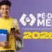 Pé-de-Meia libera R$ 200 entre 27 de abril e 4 de maio; consulte sua data 12 Jovem estudante com mochila segurando celular e cadernos com texto Pé-de-Meia 2026