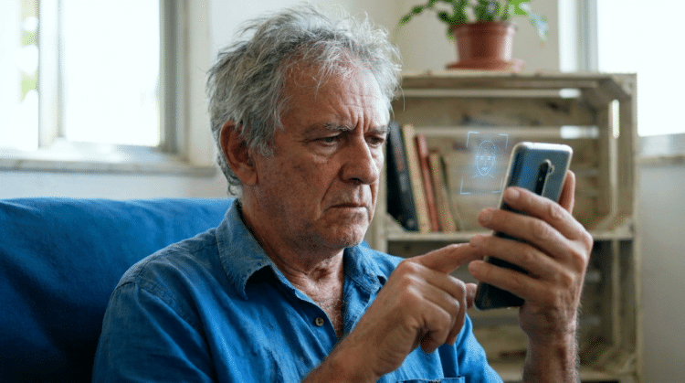 Aposentado utiliza biometria facial no celular