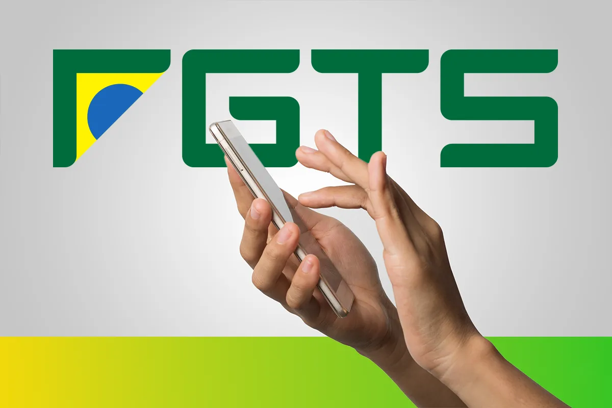 Adeus dívida no cartão: Governo libera até R$ 1.000 do FGTS para quitar débitos e limpar nome em maio 2 Pessoa utiliza celular diante de logo do FGTS