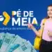 Quem recebe pagamento do Pé-de-Meia na próxima segunda, 4 de maio? 12 Estudante com mochila ao lado do logo do programa Pé-de-Meia e notas de dinheiro